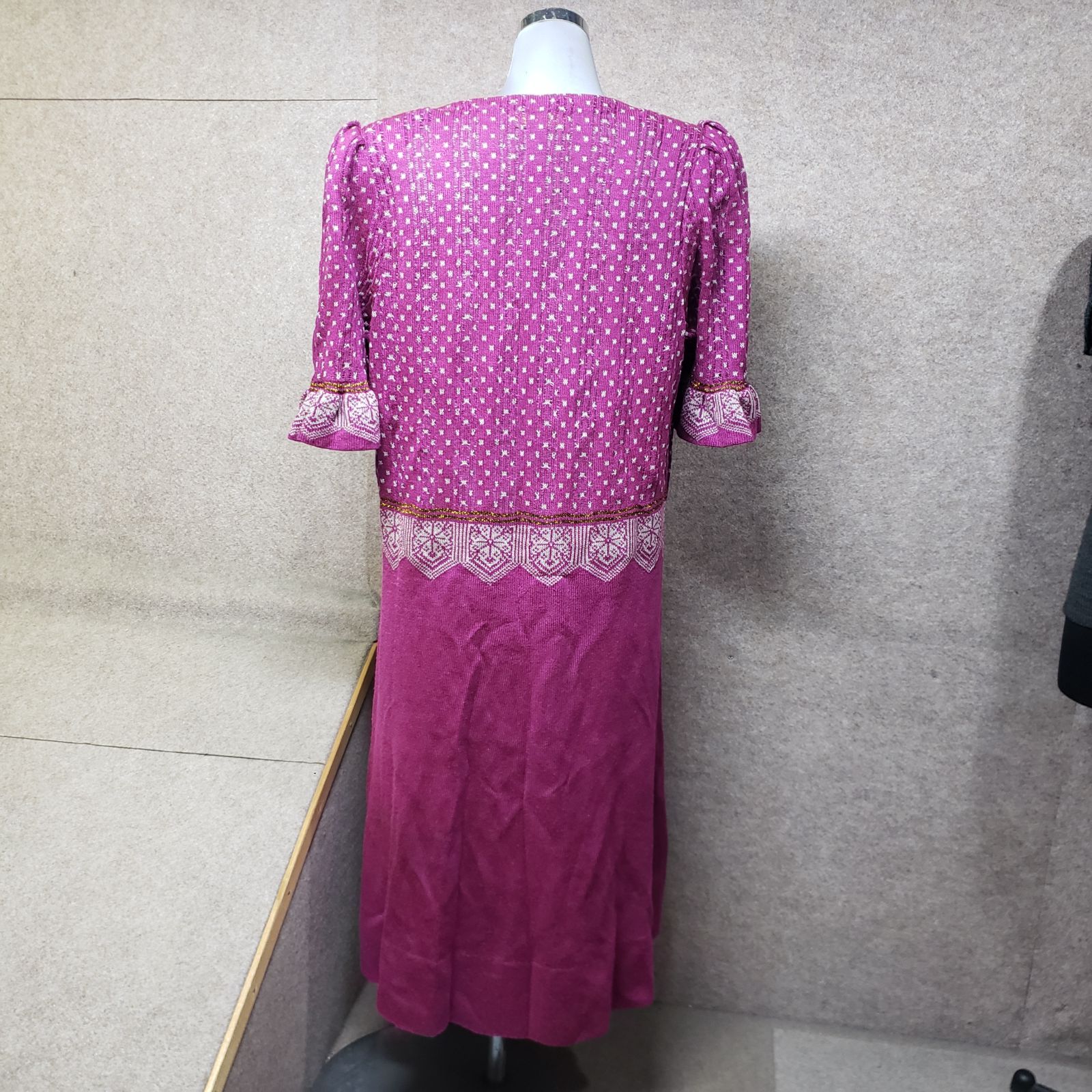 斎藤都世子 ニットワンピース 半袖 切替デザイン パープル系 M u 7153 s