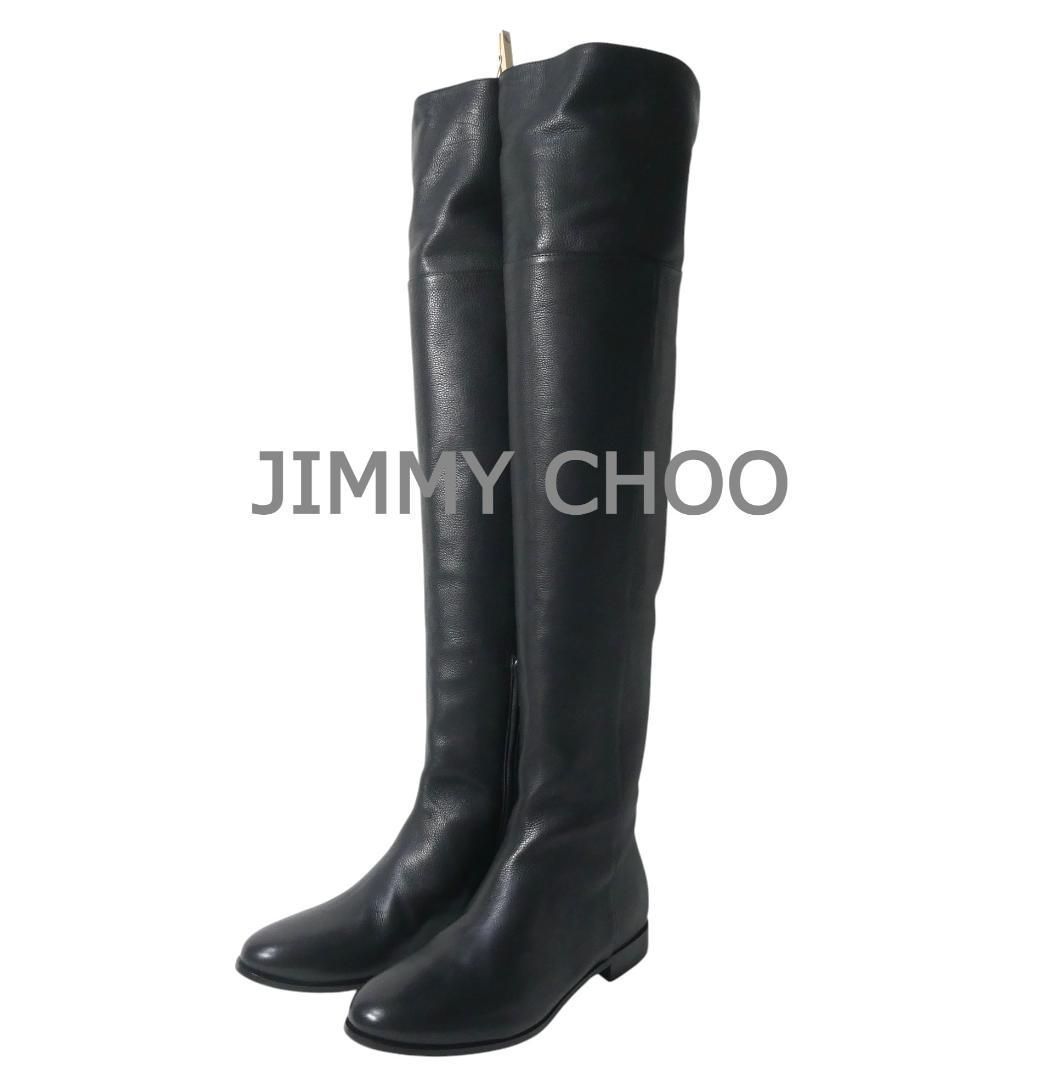 JIMMY CHOO ジミーチュウ サイズ34 5 約21 5㎝ レザー サイドジップ ラウンドトゥ ニーハイブーツ ロングブーツ 黒 ブラック レディース