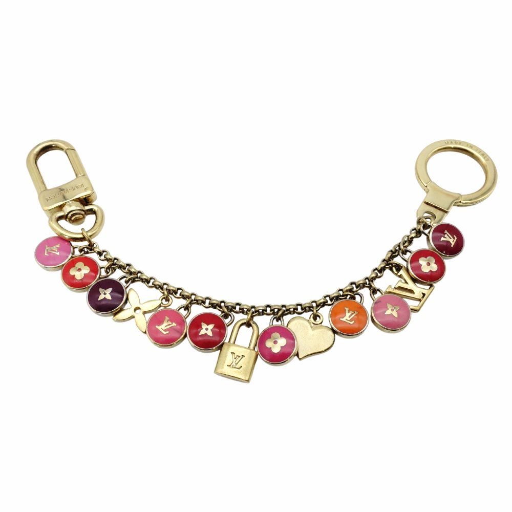 ルイヴィトン LOUIS VUITTON バッグチャーム キーリング マルチカラー ゴールド ロゴ 7 12 445