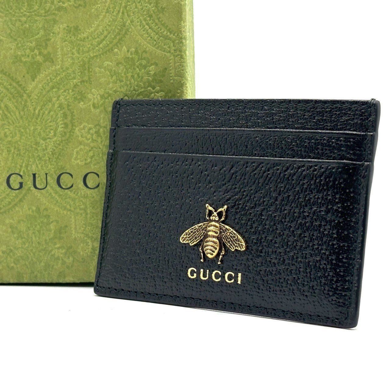 名刺交換で 差がつく GUCCI グッチ カードケース パスケース アニマリエ メタルビー 蜂 レザー ブラック