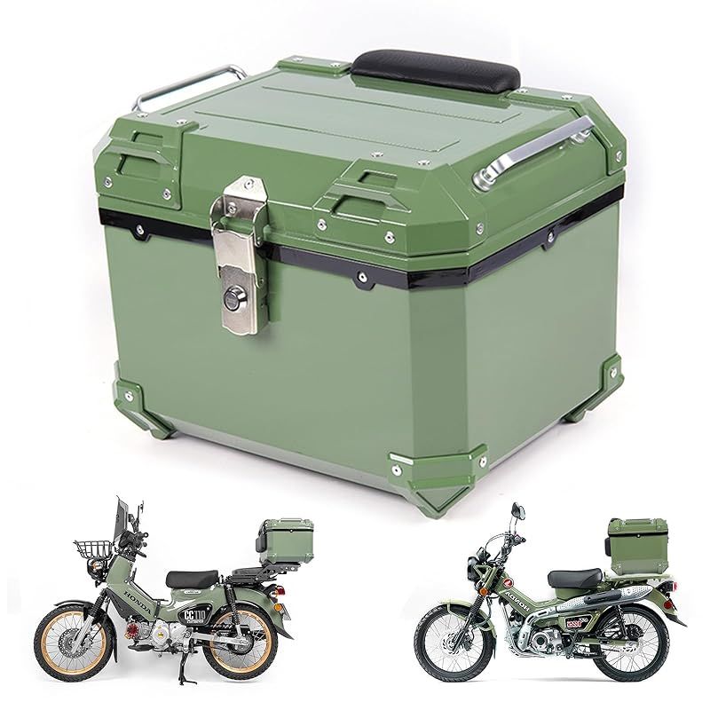 HI LINE バイク リアボックス 45 L トップケース 汎用 ABS製 キーロック付き 防水 防塵 大容量 取付ベース付 バックレスト付き バイクボックス トップボックス 原付 スクーター カブ対応 簡単取付 グリーン