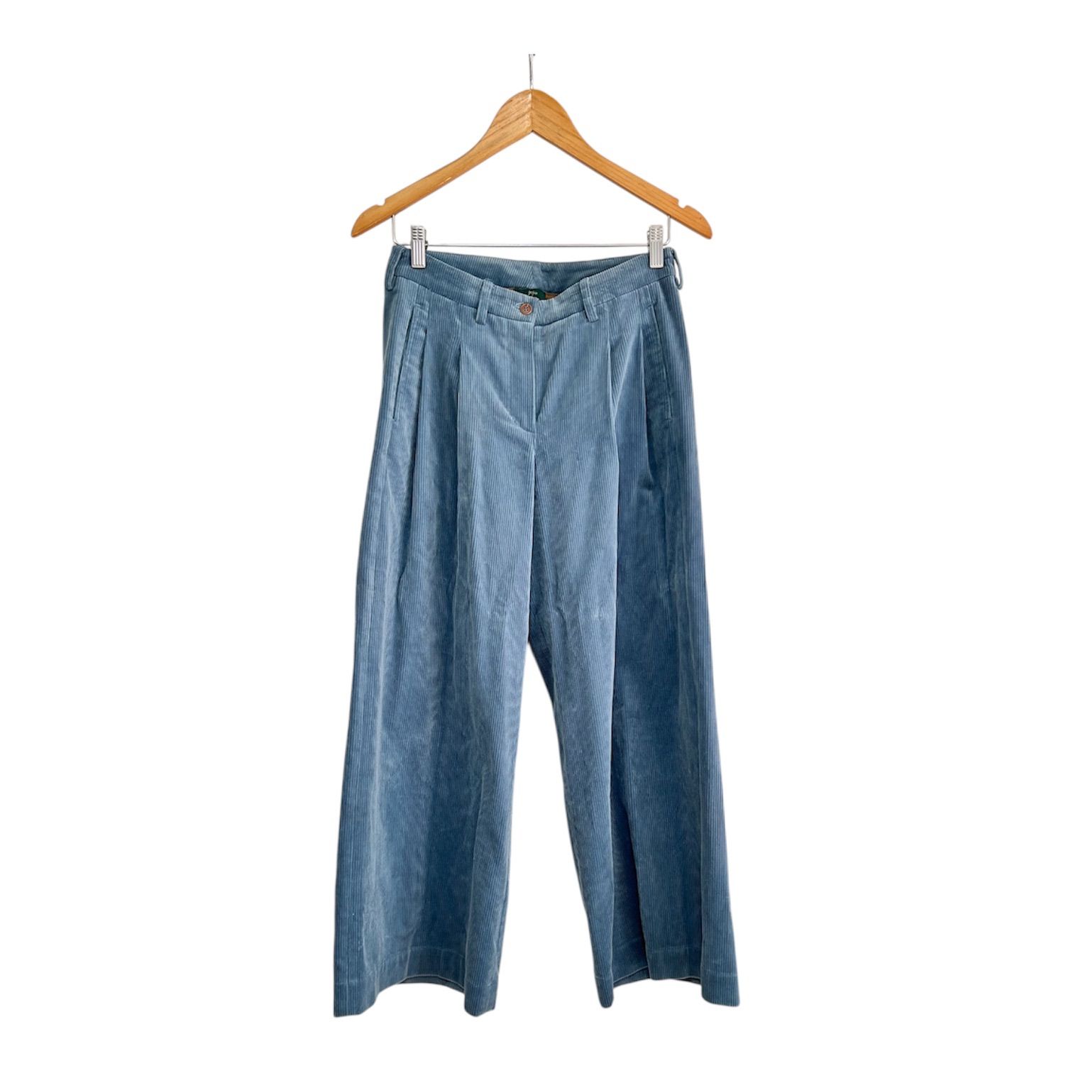 イタリア製インポート Jejia ジェジア コーデュロイワイドレッグパンツ ワイドフ ワイドパンツ 細畝 くすみブルー