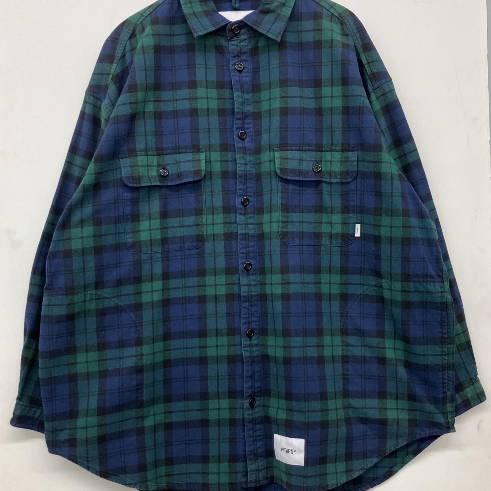 △△wtaps ダブルタップス オーバー シャツ コットン フランネル テキスタイル チェック 04 221 TQDT SHM 02 グリーン