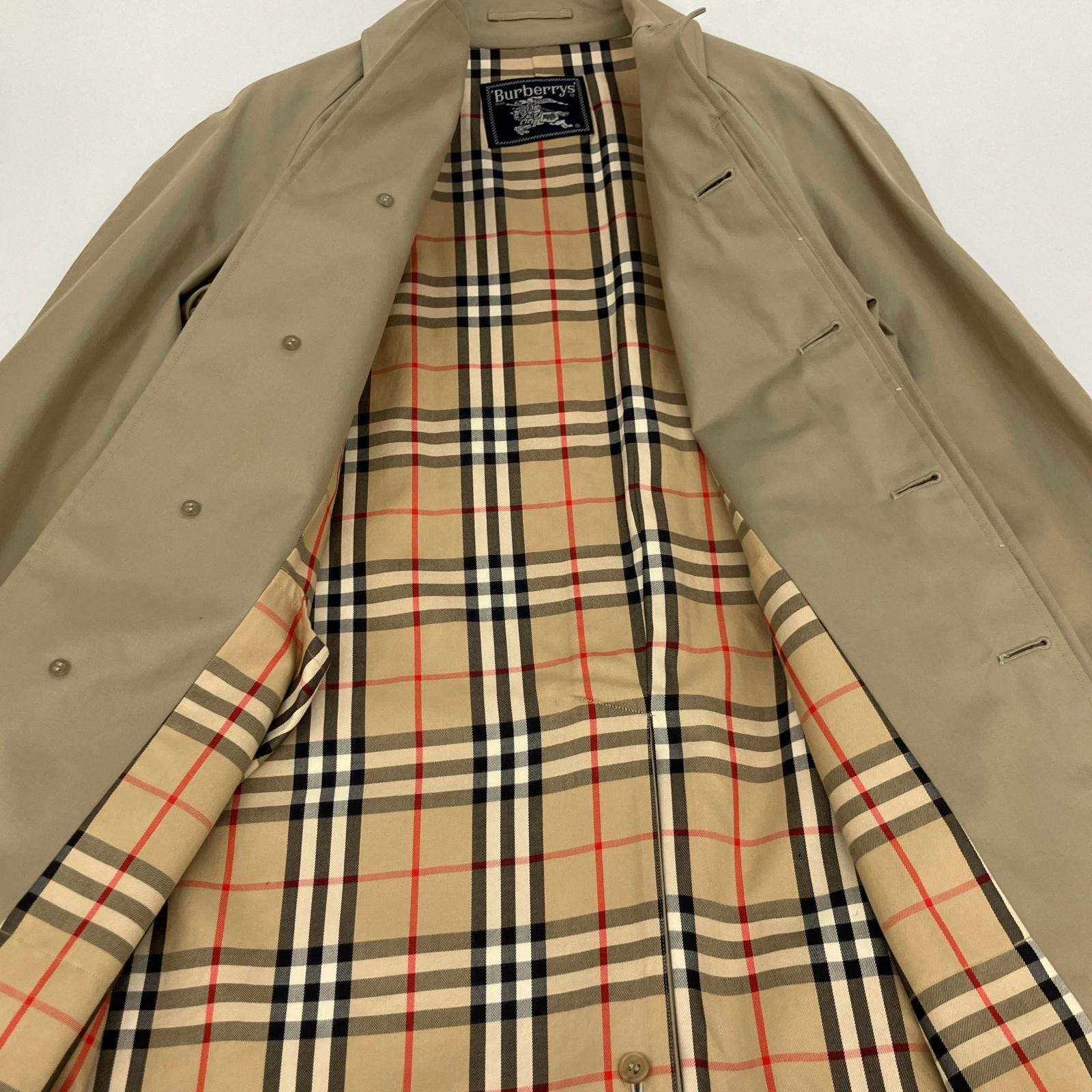 ✨美品✨バーバリー　ステンカラーコート　ノバチェック　玉虫色　比翼　9号サイズ ✨美品✨バーバリー ステンカラーコート ノバチェック 玉虫色 比翼 9号