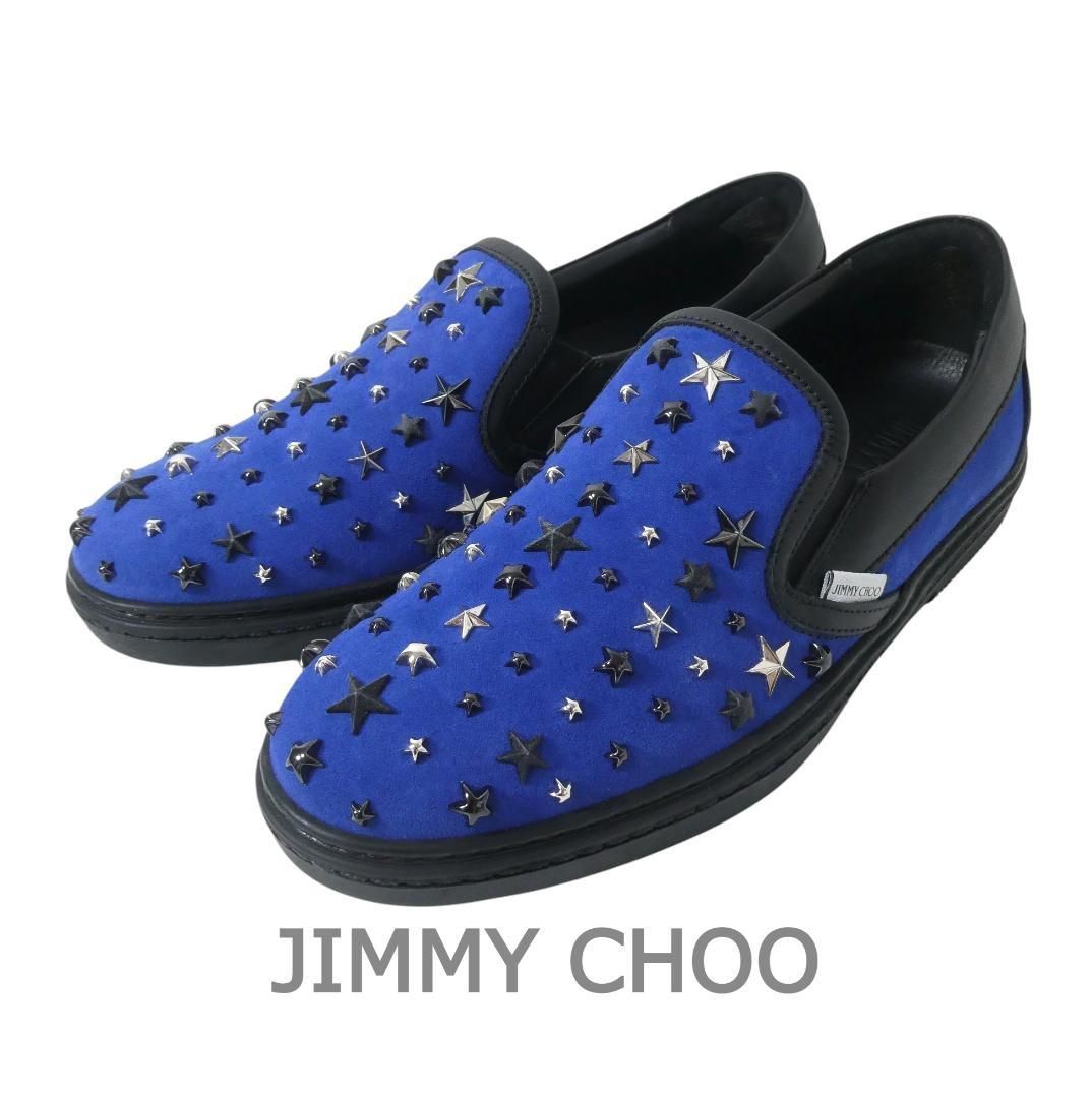 JIMMY CHOO ジミーチュウ サイズ39 5 約26 26 5㎝ GROVE グローブ スエード レザー 星 スタッズ ラウンドトゥ スリッポン スニーカー 青 ブルー