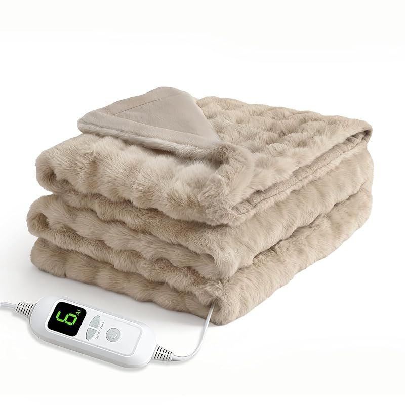 AI自動温度調整 電気毛布 膝掛け 肩掛け 表面ラビットファー調＋裏面フランネル 電気毛布 膝掛け 肩掛け 【2025 AI自動温度調整 表面ラビットファー調