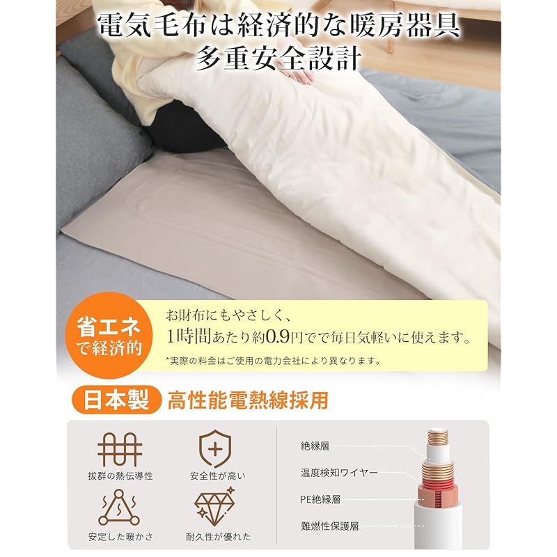 電気毛布 敷き 掛け兼用 節電 160×120cm 【5段階温度調整&4段階