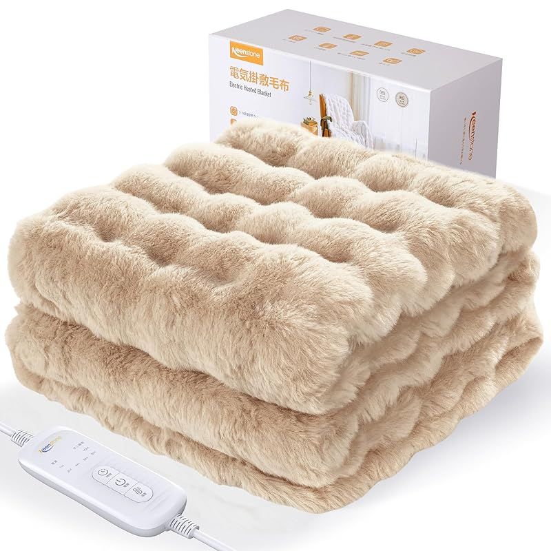 Keenstone 電気毛布 敷き 掛け兼用 厚手 ふわふわ 表面兎毛調 裏面フランネル素材 電気ブランケット 8段階温度調整 6段階タイマー設定 自動オフ 節電 省エネ 速暖 恒温加熱 肩掛け 膝掛け ダブル 電気毛布洗える ダニ退治 1