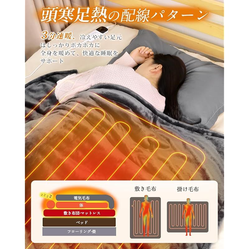  KOCEEY 電気毛布 掛け敷き兼用 188 130 cm 大きいサイズ＆フランネル 起毛 電気ブランケット 電気ひざ掛け 3分速暖 恒温加熱 ダニ退治 7段階温度調整 6段階切タイマー ふわふわ 暖房器具 省エネ 自動電源オフ 過熱保護 丸洗い可 厚手生地 1 キッチン 住宅設備