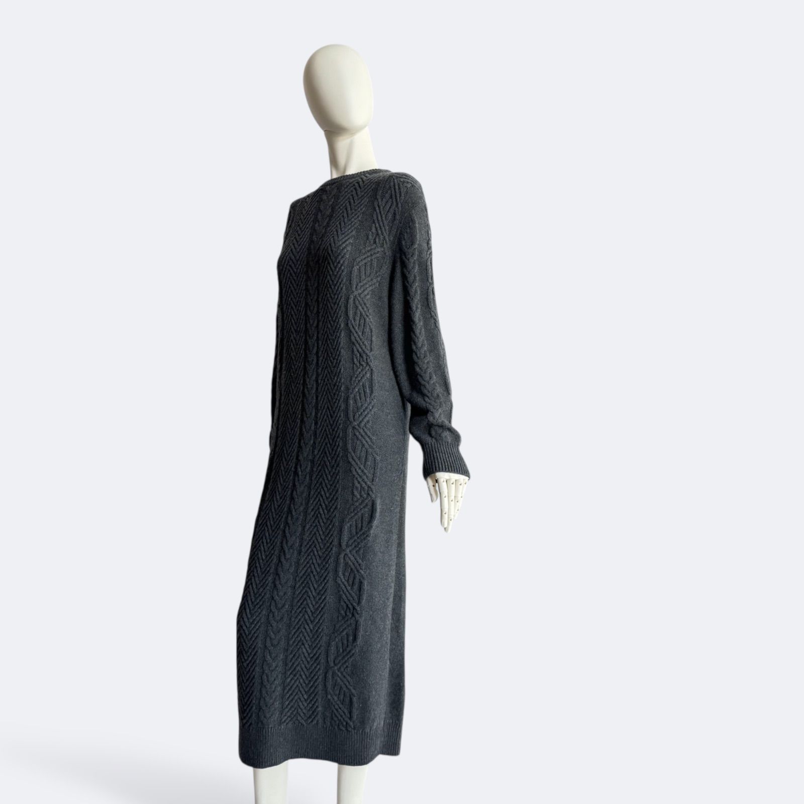 Theory セオリー ケーブルニット ワンピース ダークグレー S ウール