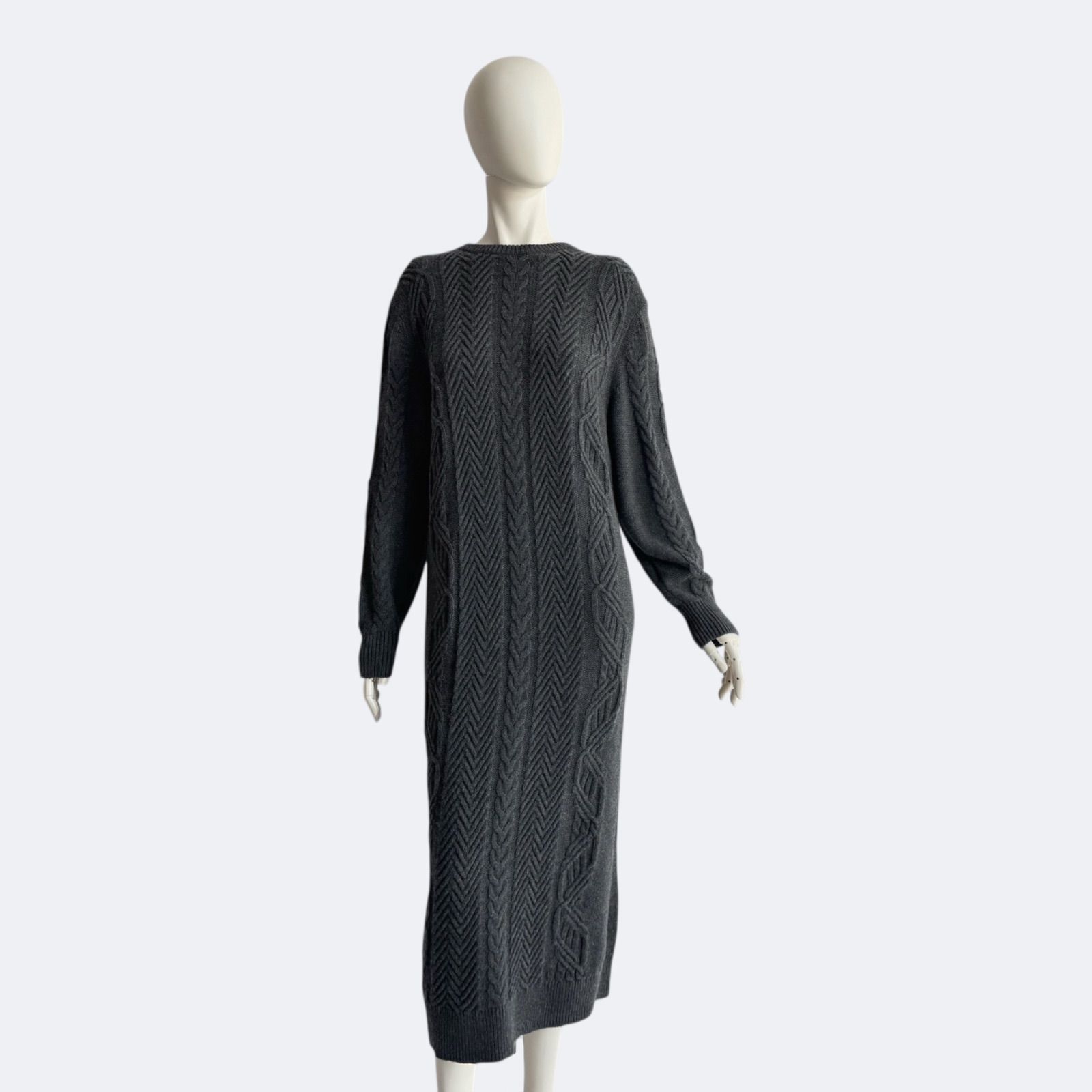 Theory セオリー ケーブルニット ワンピース ダークグレー S ウール