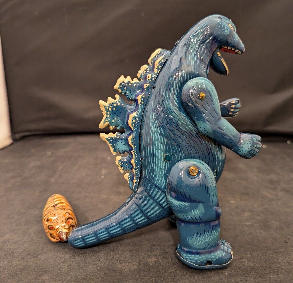 ビリケン商会 ゼンマイ歩行ブリキ ゴジラ(幼虫モスラ付) ブルー 180mm