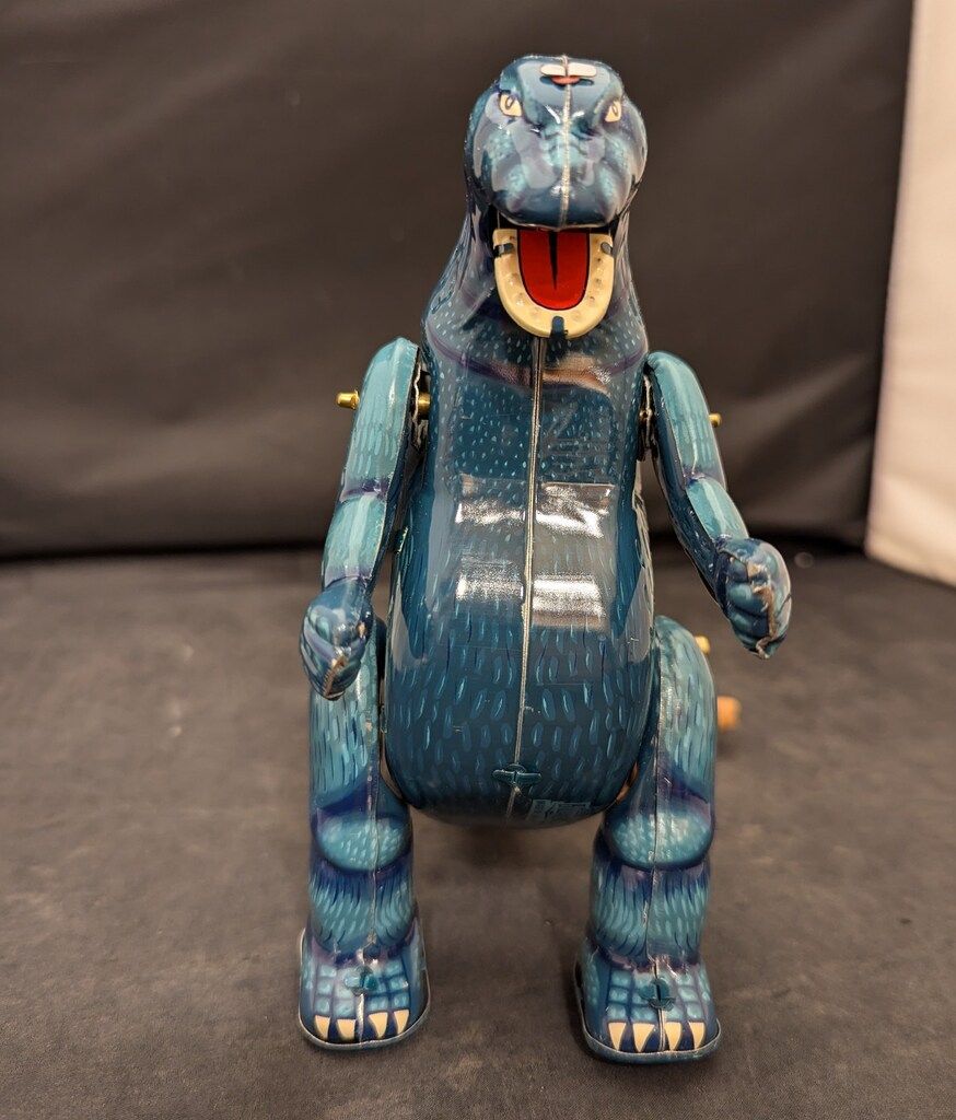 ビリケン商会 ゼンマイ歩行ブリキ ゴジラ(幼虫モスラ付) ブルー 180mm