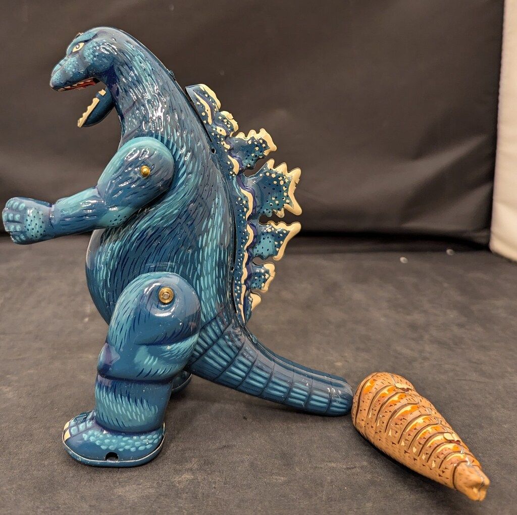 ビリケン商会 ゼンマイ歩行ブリキ ゴジラ(幼虫モスラ付) ブルー 180mm