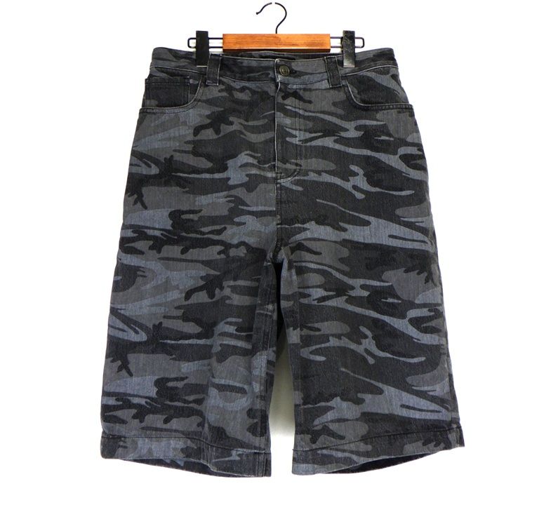 バレンシアガ 21 SS 641464 TJW 55 カモフラ ワイド デニム ショーツ ハーフ パンツ 46903
