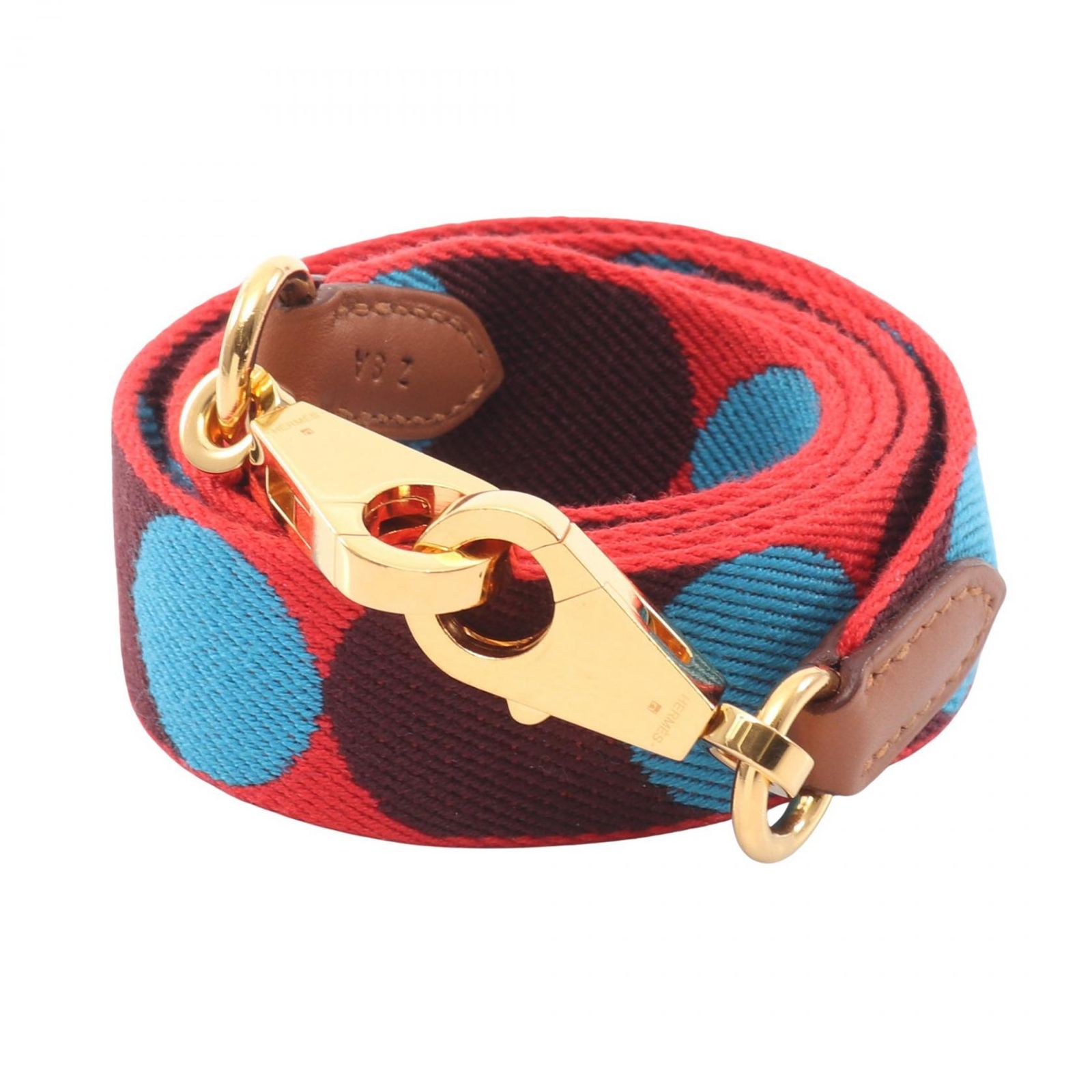 エルメス HERMES ショルダーストラップ バンドリエール サングル フリッパーボール 25 MM ブルーフリーダ ルージュクー キャンバス レザー ルー