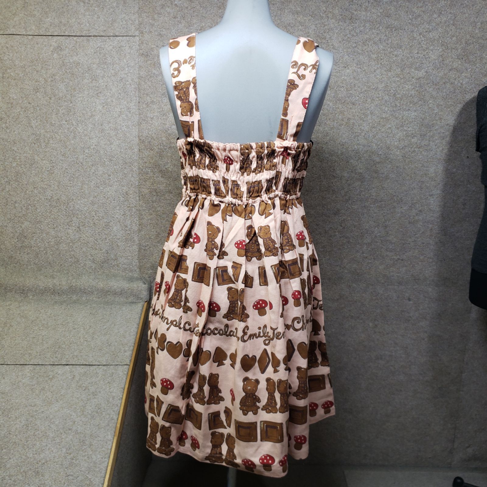 Emily Temple cute ノースリーブワンピース テディベア柄 総柄 フ シルエット ピンク系 u 7157 s