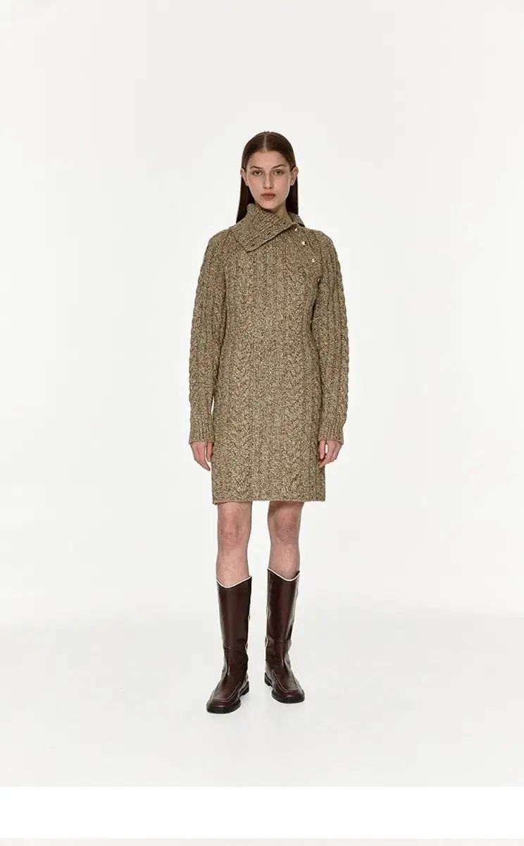 MOHAN TWW ウール ハイネック ケーブルニットドレス S