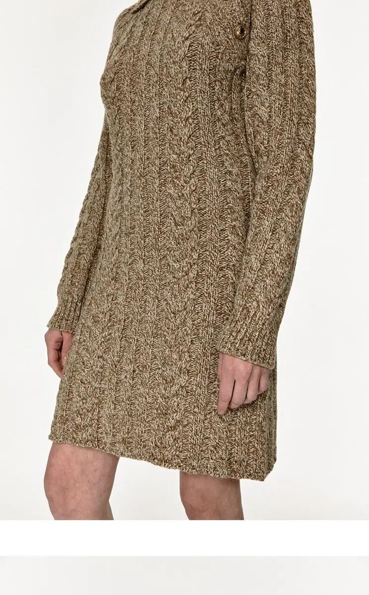  MOHAN TWW ウール ハイネック ケーブルニットドレス S 長袖 七分袖 ひざ丈ワンピース