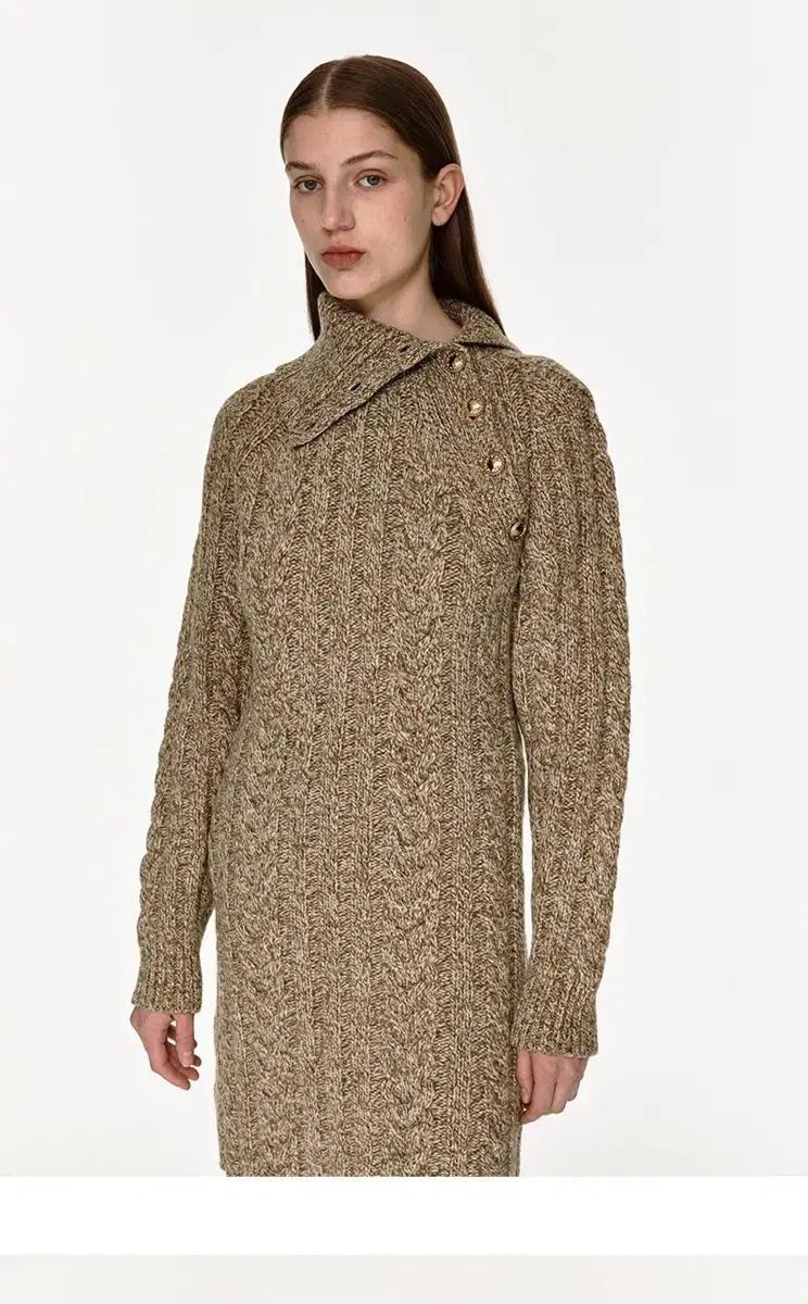 MOHAN TWW ウール ハイネック ケーブルニットドレス S