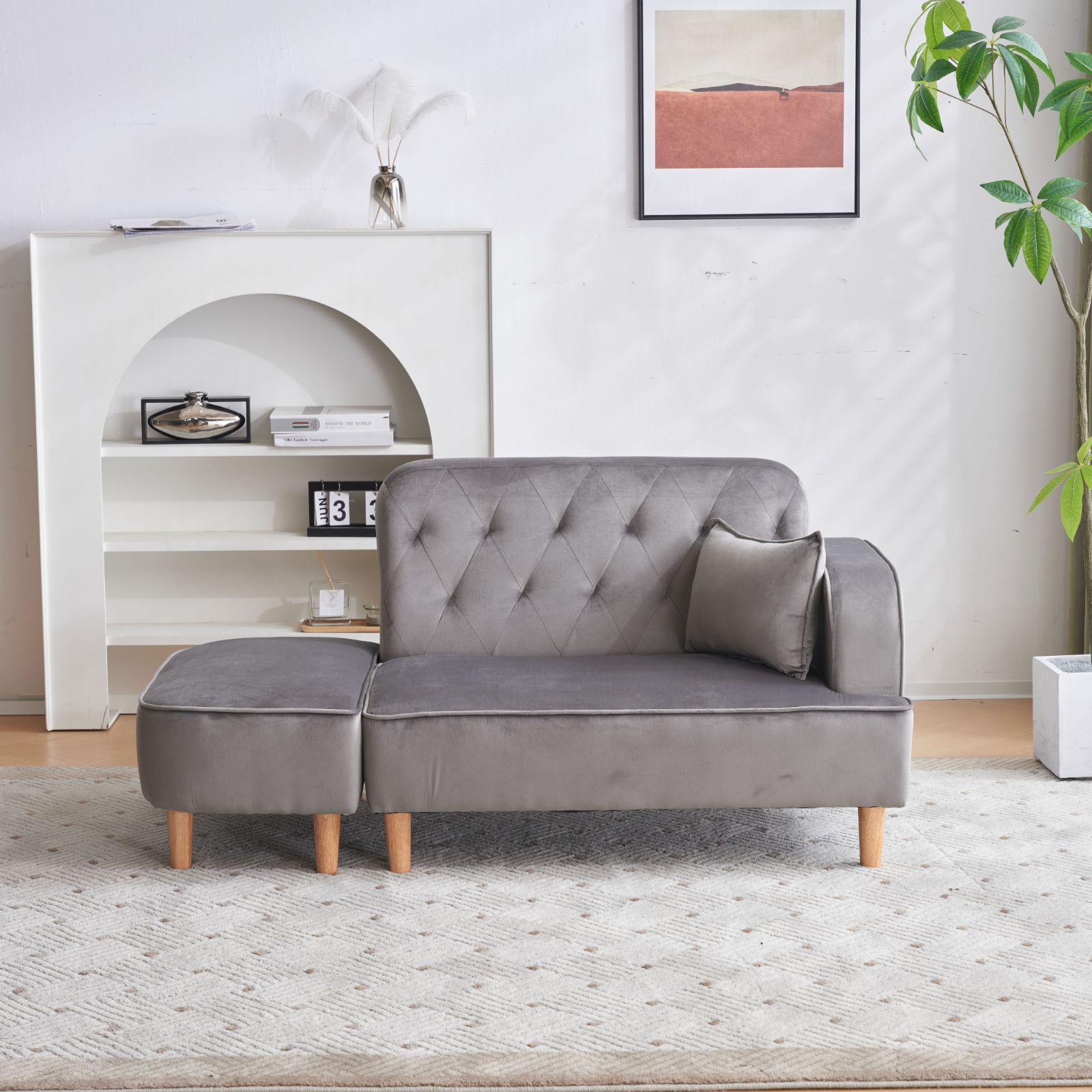 数量 ソファー 2～3人掛け カウチソファ L字型 リビングソファ オットマン付き 肘付き おしゃれ かわいい ベルベット調 感 モダン家具 ファミリー向け ブラック