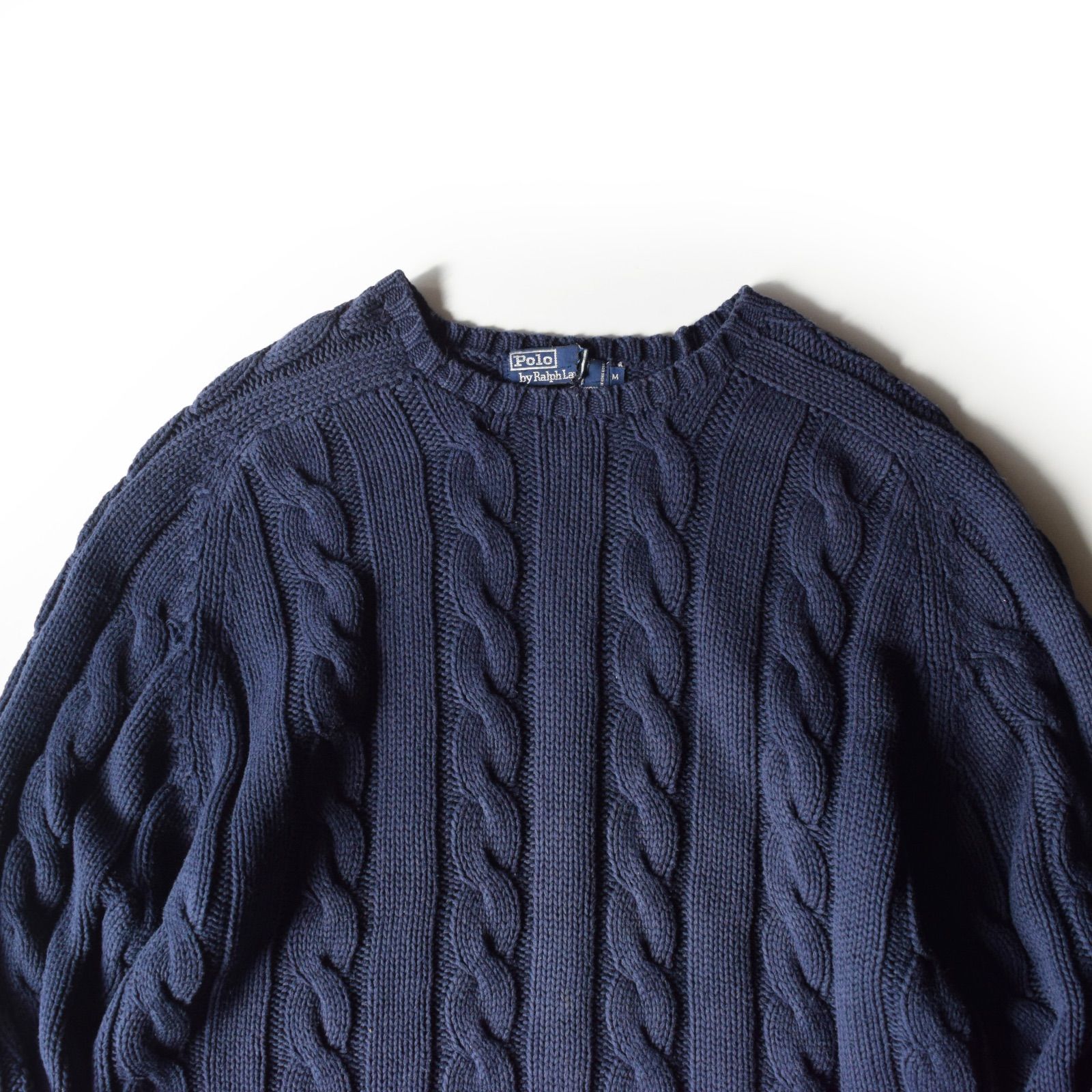 90s ralph lauren ラルフローレン ネイビー ケーブルニット コットン