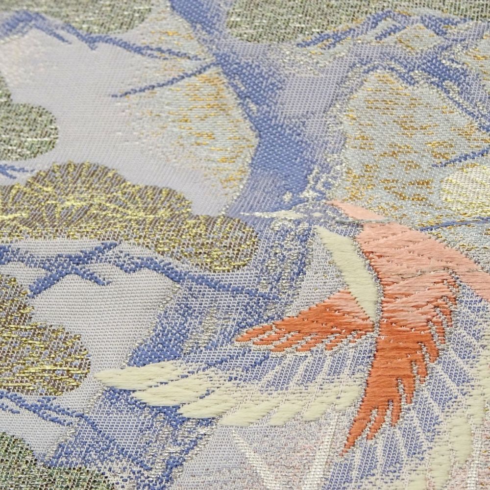 礼装袋帯 正絹 リユース 中古 銀糸 花喰鳥 松文様 K10-005-6 (8050