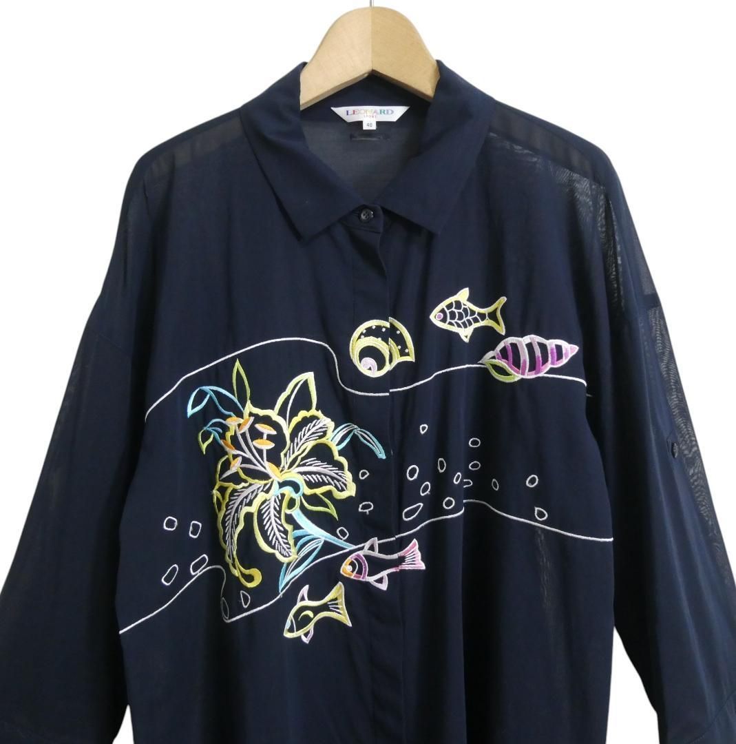 極美品 LEONARD SPORT レオナールスポーツ サイズ40 魚柄 刺繍