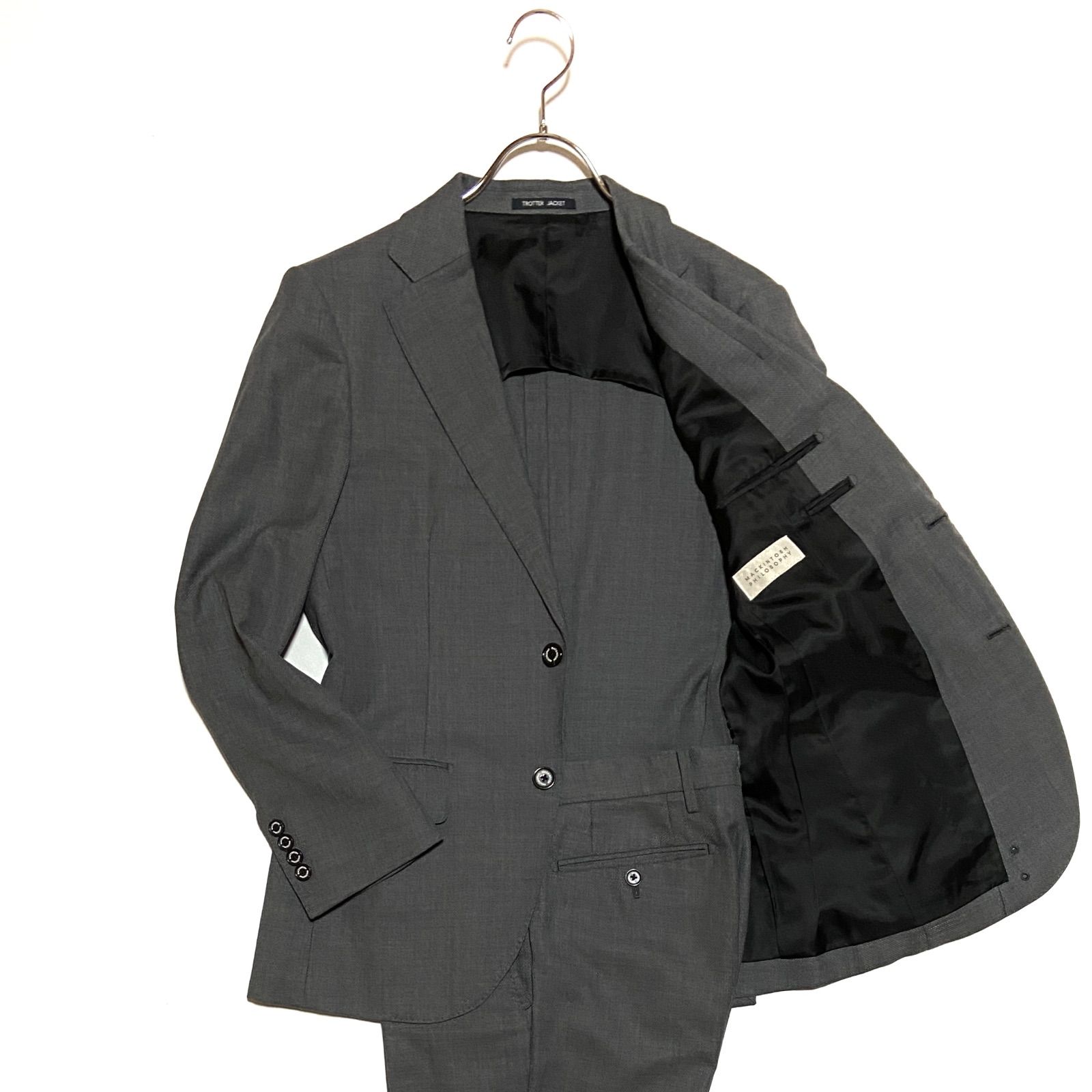 マッキントッシュフィロソフィー トロッター スーツ バーズアイ ウール グレー 36