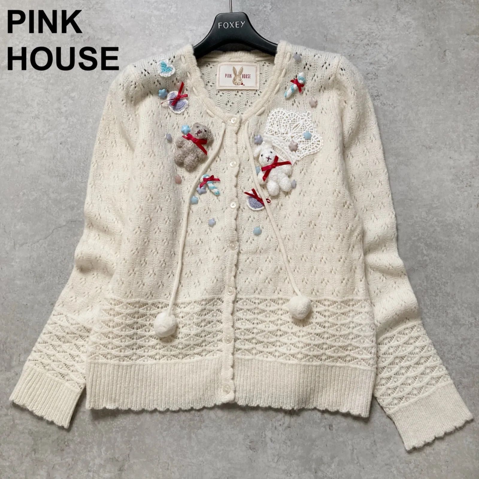 PINKHOUSE ピンクハウス フラワーモチーフカーディガン 白 【公式通販】
