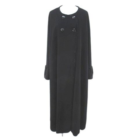 ナザレノガブリエリ Nazareno Gabrielli ノーカラーコート ロング丈 カシミヤ 黒系 ブラック ロールアップ ポケット 毛 ウール 裏地 無地