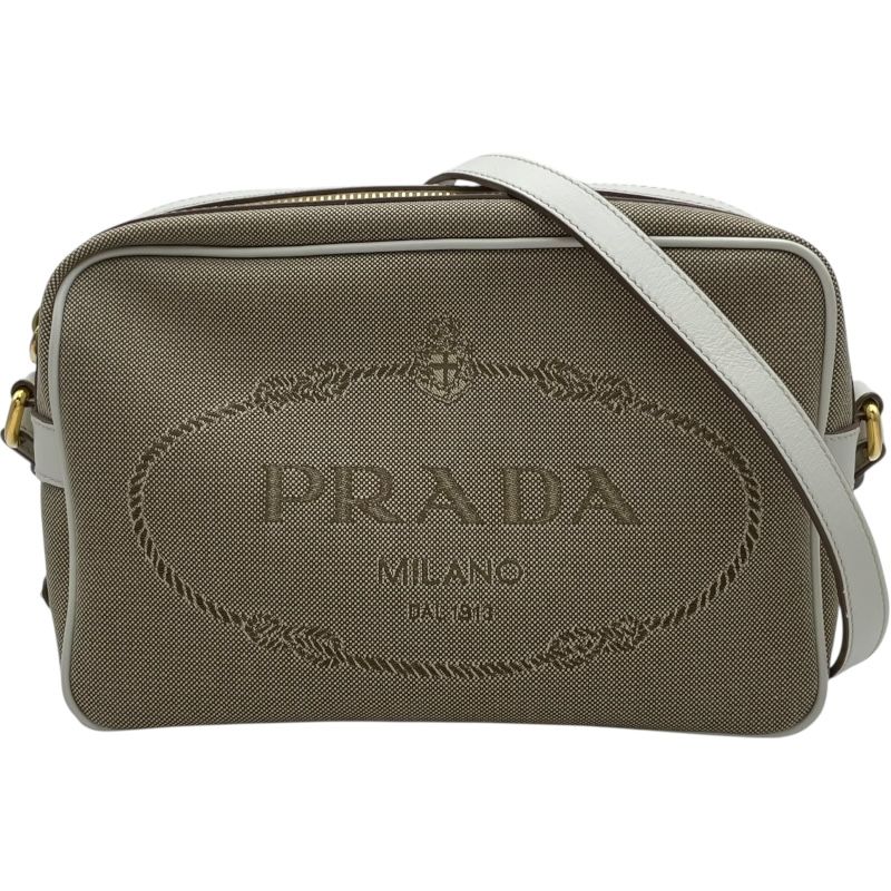 プラダ PRADA ロゴジャガード ショルダーバッグ 1 BH 089 ブラウン ホワイト ナイロンジャガード レディース