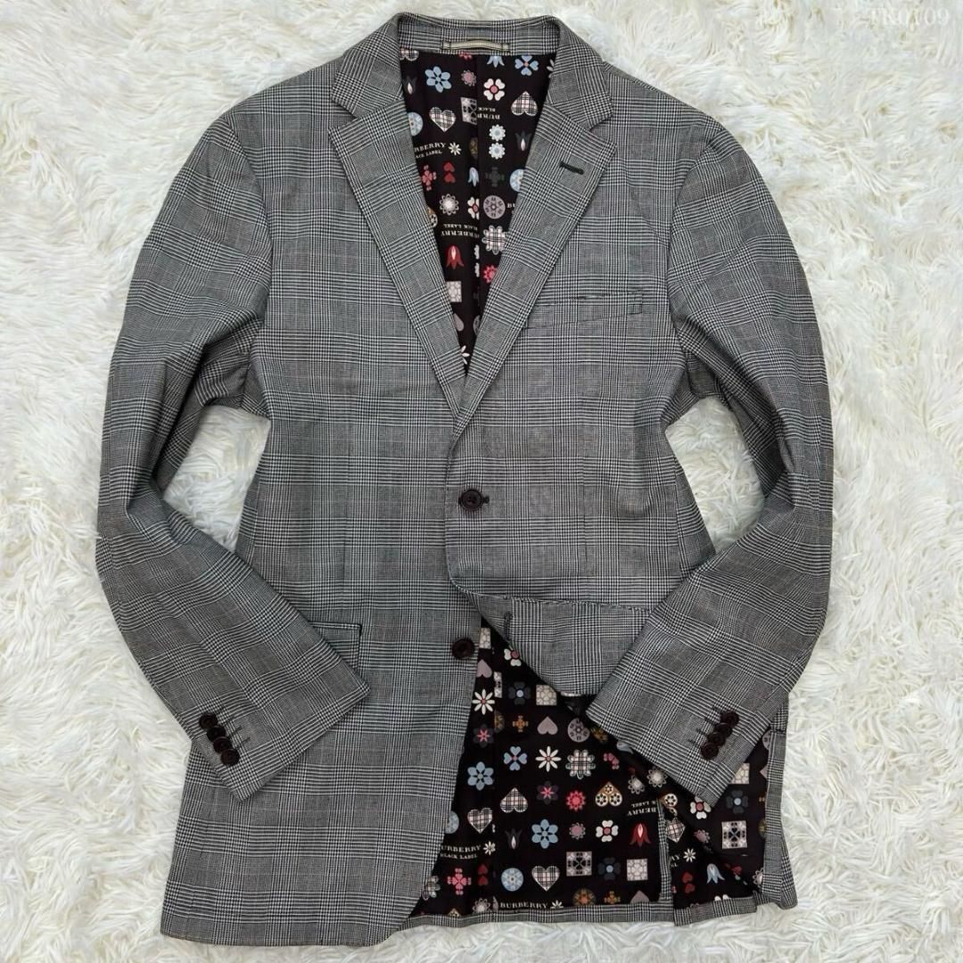 |M BURBERRY BLACK LABEL バーバリーブックレーベル テーラードジャケット ブルゾン モノグラム 三陽商会 シングルボタン グレー 灰色 フォール ビジネス カジュアル 通勤 通学 入社式 入園式 卒園式 卒業式 メンズ