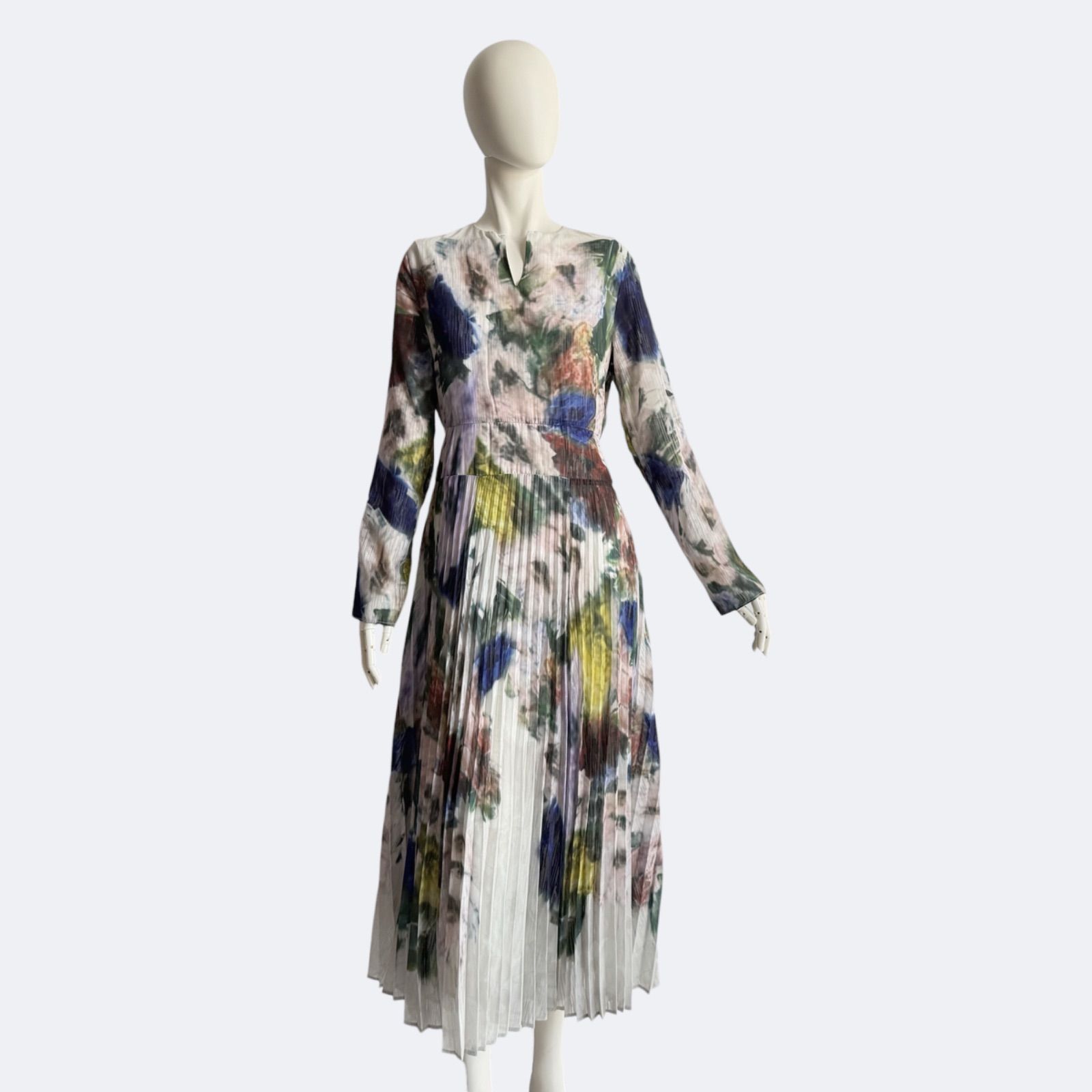 Ameri アメリ アート柄 プリーツ ワンピース ロング S 長袖