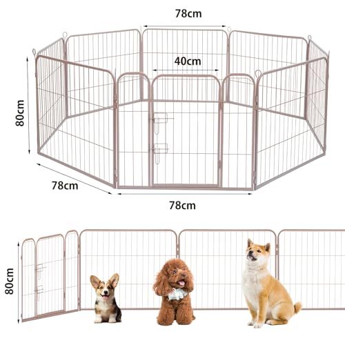 ペットサークル 犬 ペットフェンス サークルケージ ドア付き ダブルロック 小型犬用 中型犬用 折りたたみ式 簡単組み立て 工具不要 室内外兼用 高さ 80 cm グレージュmm d 9 682 a 8