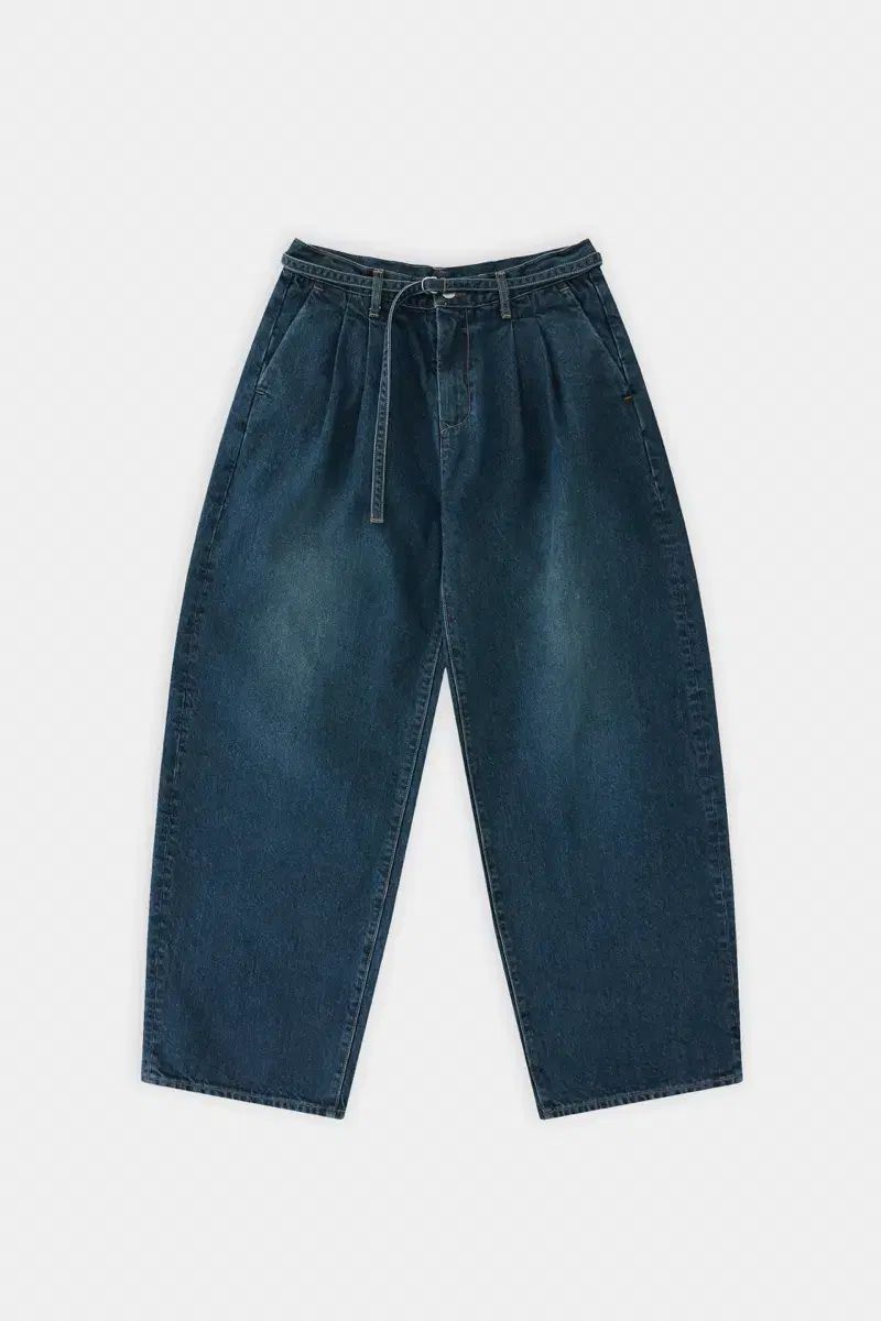 LABEL ARCHIVE ベルト付きワイドフィットジーンズ グリーンブルー