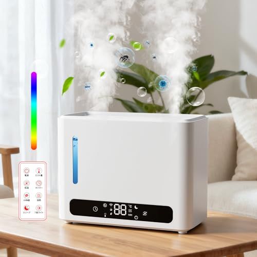 Udoric 加湿器 大容量 6 L ハイブリッド加湿器 知能恒湿 ダブル吹出口 パワフル加湿 超音波式 LEDディスプレイ 卓上 デスク用 40時間連続加湿 上から給水 300 ml h加湿量 ミスト量3段階調整 6段階加湿量調節 タイマー機能 3 b 18 a 045