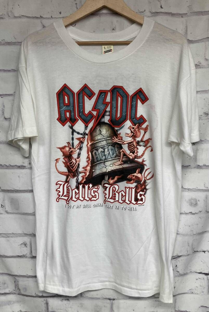 古着 SCREEN STARS スタリーンスターズ AC DS Hells bells tour バンT Lサイズ プリントT ヴィンテージ ホワイト メンズ 夏