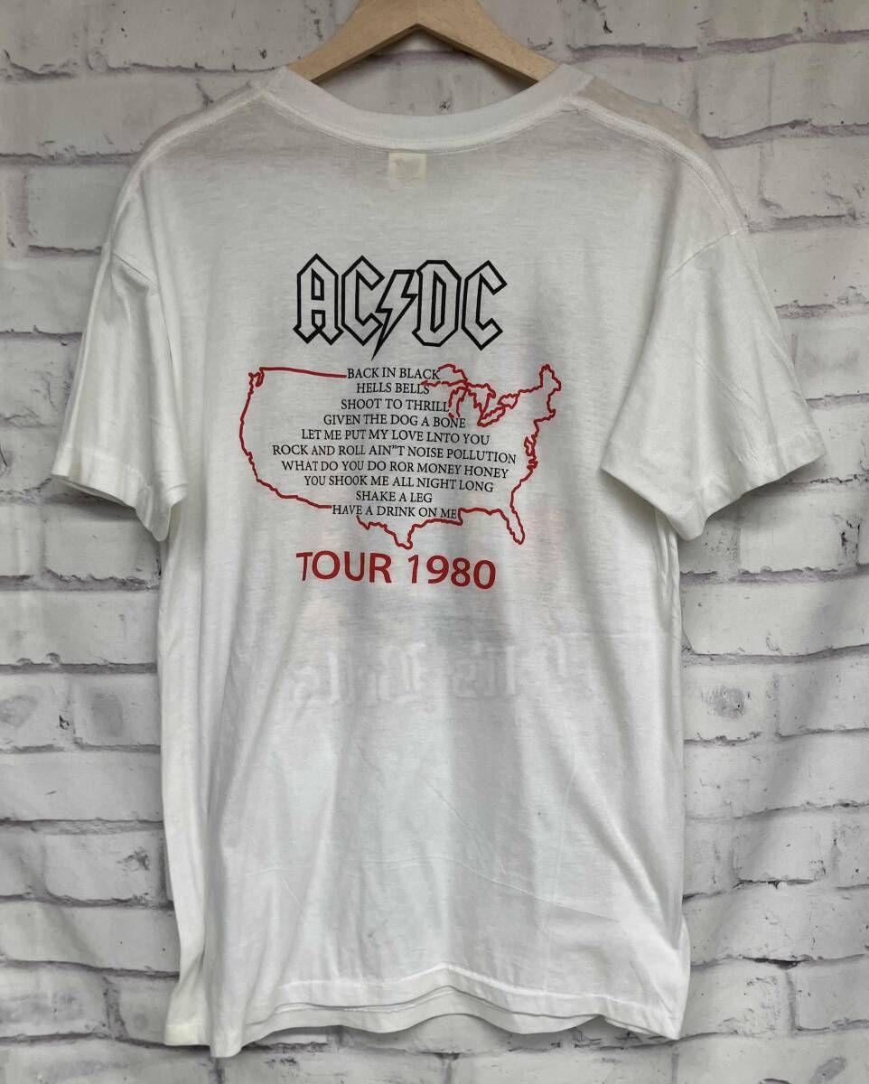 古着 SCREEN STARS スタリーンスターズ AC|DS Hells bells tour バンT Lサイズ プリントT ヴィンテージ ホワイト メンズ 夏
