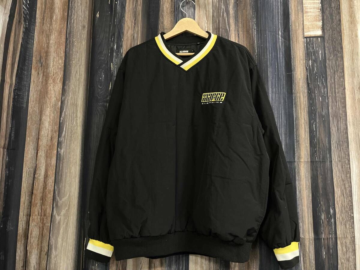 X LARGE エクストララージ V NECK キルティングVネックプルオーバー ブラック L