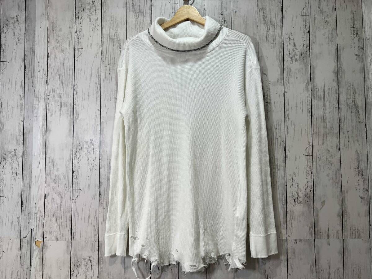 ANCELLM アンセルム DAMAGE WAFFLE CREW HI NECK LS T SHIRT ダメージワッフルクルーハイネックロングスリーブTシャツ ANC CT 38 ホワイト 2