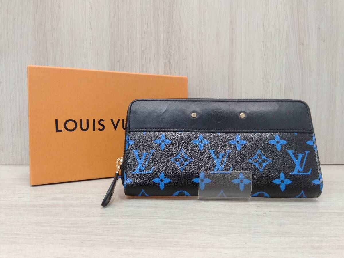 ルイヴィトン LOUIS VUITTON モノグラム ジッピーウォレット 青 黒 財布 箱 保存袋 鑑定書付