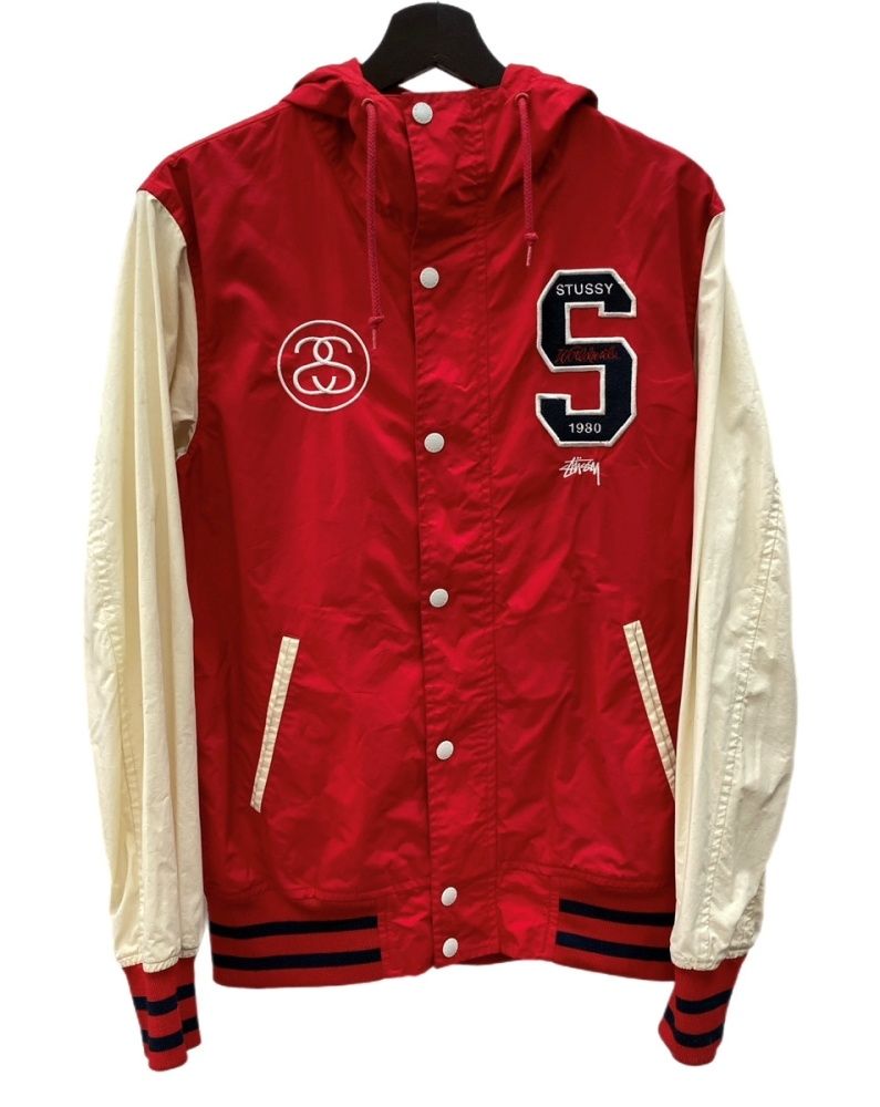 ステューシー STUSSY Nylon Jacket ナイロン ジャケット 刺繍 ロゴ フーディ アウター 赤 レッド Sサイズ 104 MT 2467