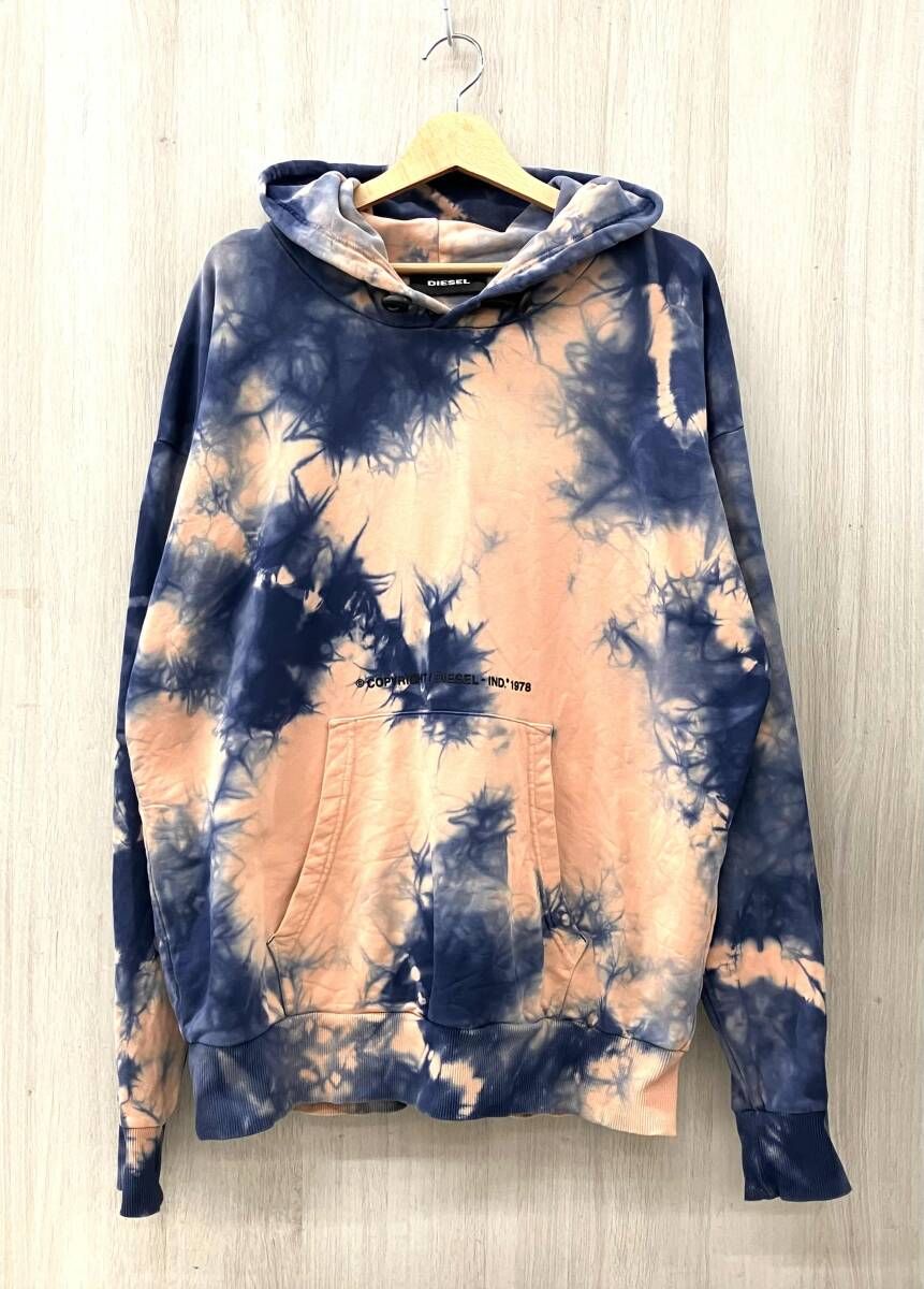 DIESEL ディーゼル パーカー ダイダイ柄パーカー ピンク ブルー Lサイズ