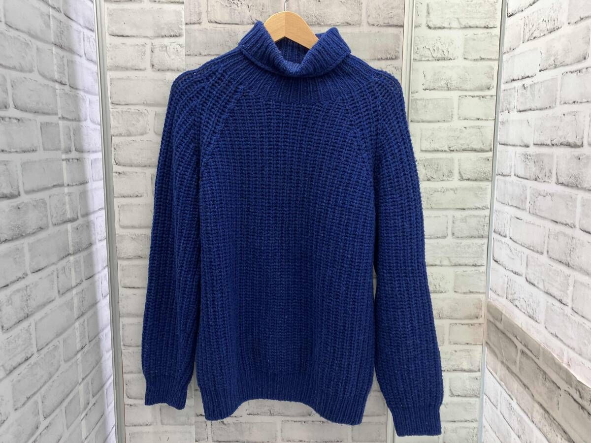 Harley タートルネックニット サイズ42 ブルーカラー スコットランド製 ハーレーオブスコットランド ウール