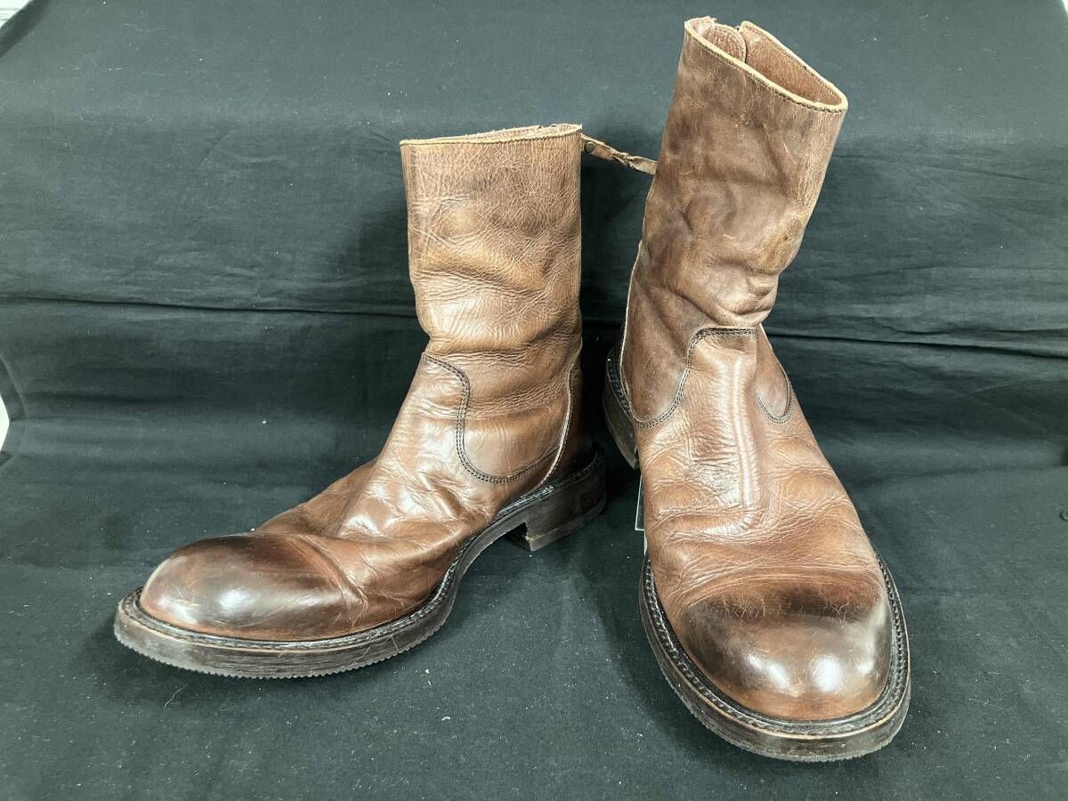 PADRONE パドローネ イタリア製 バックジップアップ レザーブーツ ブラウン サイズ42