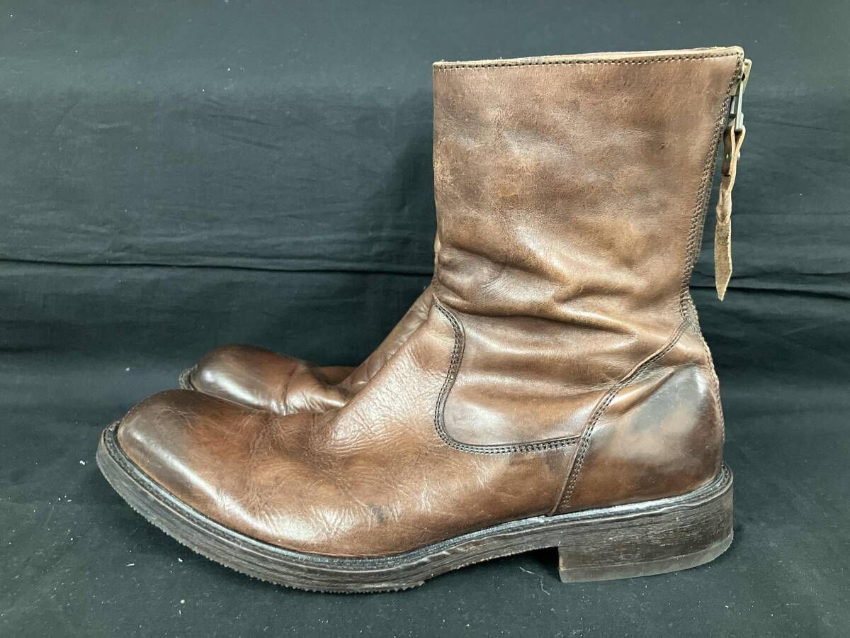 PADRONE パドローネ イタリア製 バックジップアップ レザーブーツ ブラウン サイズ42