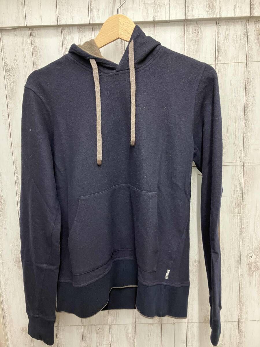 eleventy ニット レザーパッチ カシミヤウールパーカー ネイビー