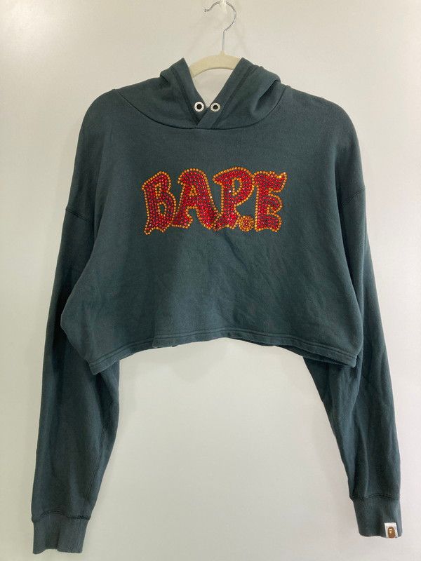 現状渡し品 A BATHING APE アベイシングエイプ CRYSTAL STONE BAPE CROPPED HOODIE プルオーバーフーディ 170 260104 zi 21 min