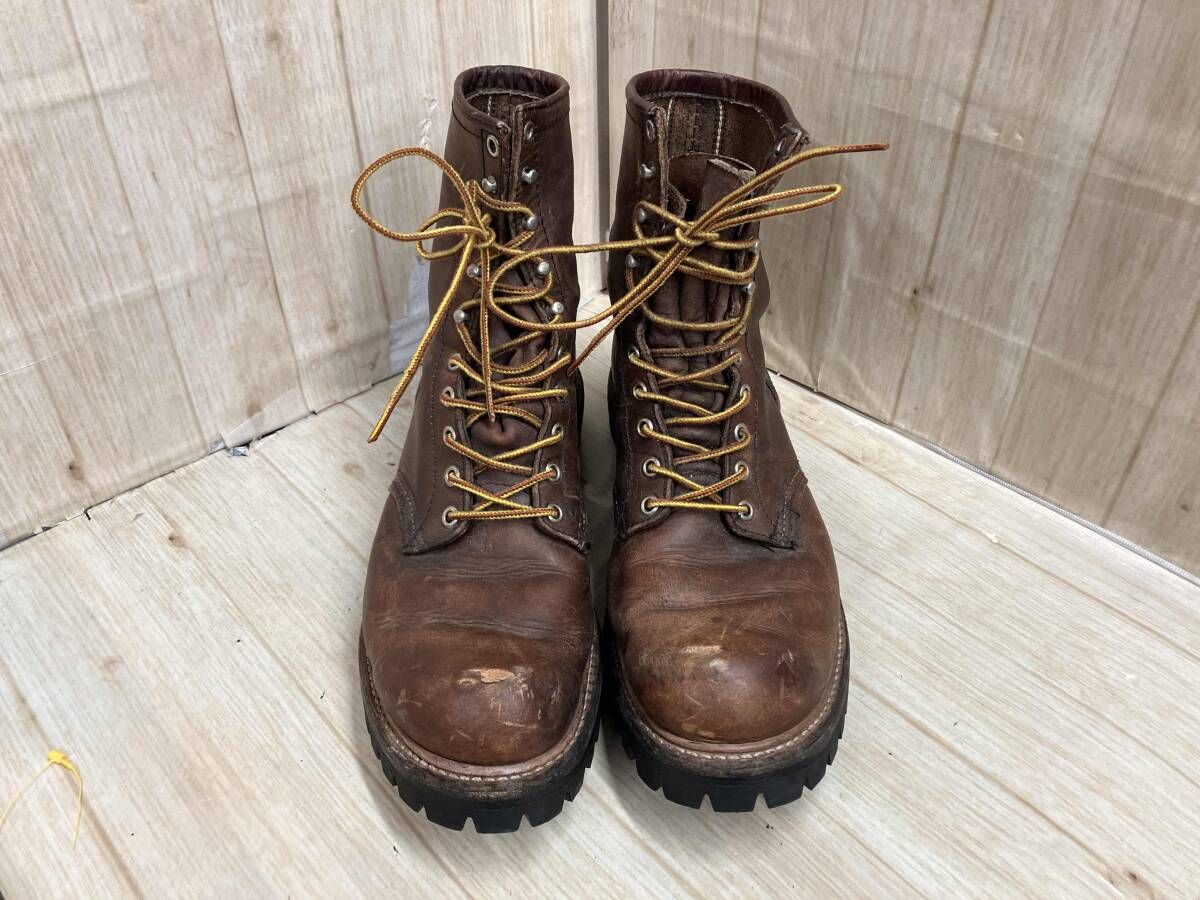 RED WING レッドウィング ロガーブーツ ブラウン レザー 28 cm相当 70 s 四角犬 難あり